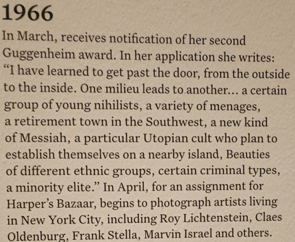 Bildtafel mit Text zum Leben und wirken von Diane Arbus, 1966